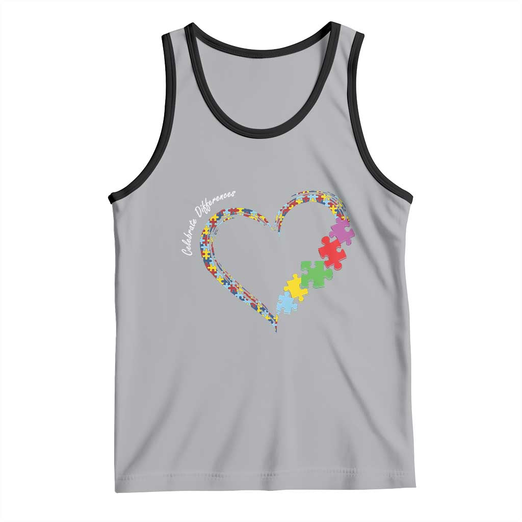 Autism Awareness Celebrate Differences Tank Top Love Heart Puzzle Pieces TS11 Athletic Heather Black Print Your Wear