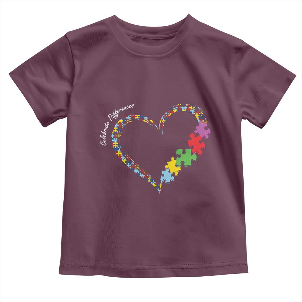 Autism Awareness Celebrate Differences Toddler T Shirt Love Heart Puzzle Pieces TS11 Maroon Print Your Wear