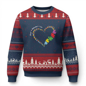 Autism Awareness Accept Understand Love Ugly Christmas Sweater Love Heart Puzzle Pieces TS11 Navy Red Print Your Wear