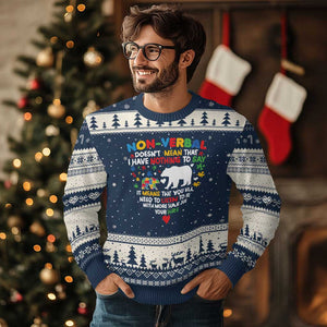 Autism Awareness Ugly Christmas Sweater Non Verbal Doesn't Mean That I Have Nothing To Say Puzzle Bear TS11 Navy Beige Print Your Wear