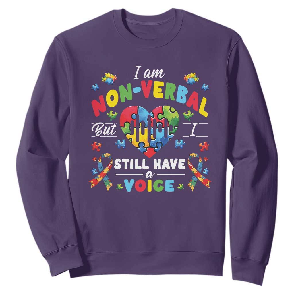 I Am Non Verbal But I Still Have A Voice Autism Awareness Sweatshirt Heart Puzzle TS11 Purple Print Your Wear