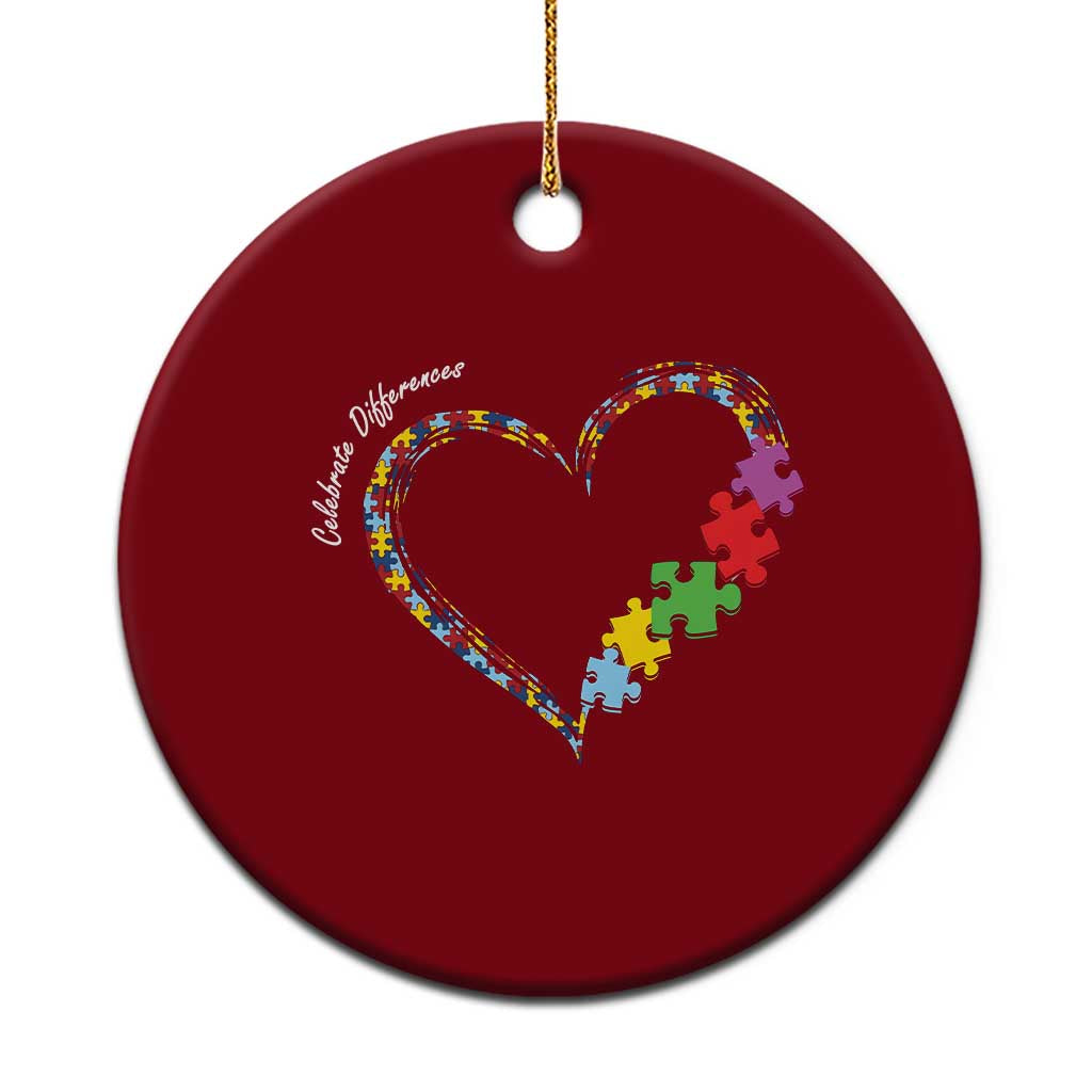 Autism Awareness Celebrate Differences Ceramic Ornament Love Heart Puzzle Pieces TS11 1pc Red Print Your Wear