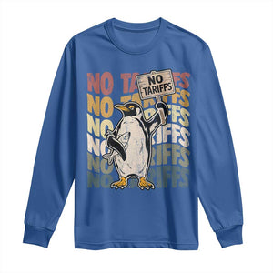Funny Resist Penguins Long Sleeve Shirt No Tariffs On Penguin TS11 Royal Blue Print Your Wear