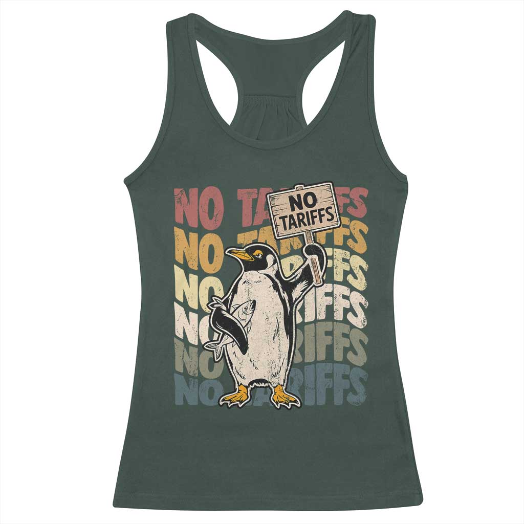 Funny Resist Penguins Racerback Tank Top No Tariffs On Penguin TS11 Dark Forest Green Print Your Wear