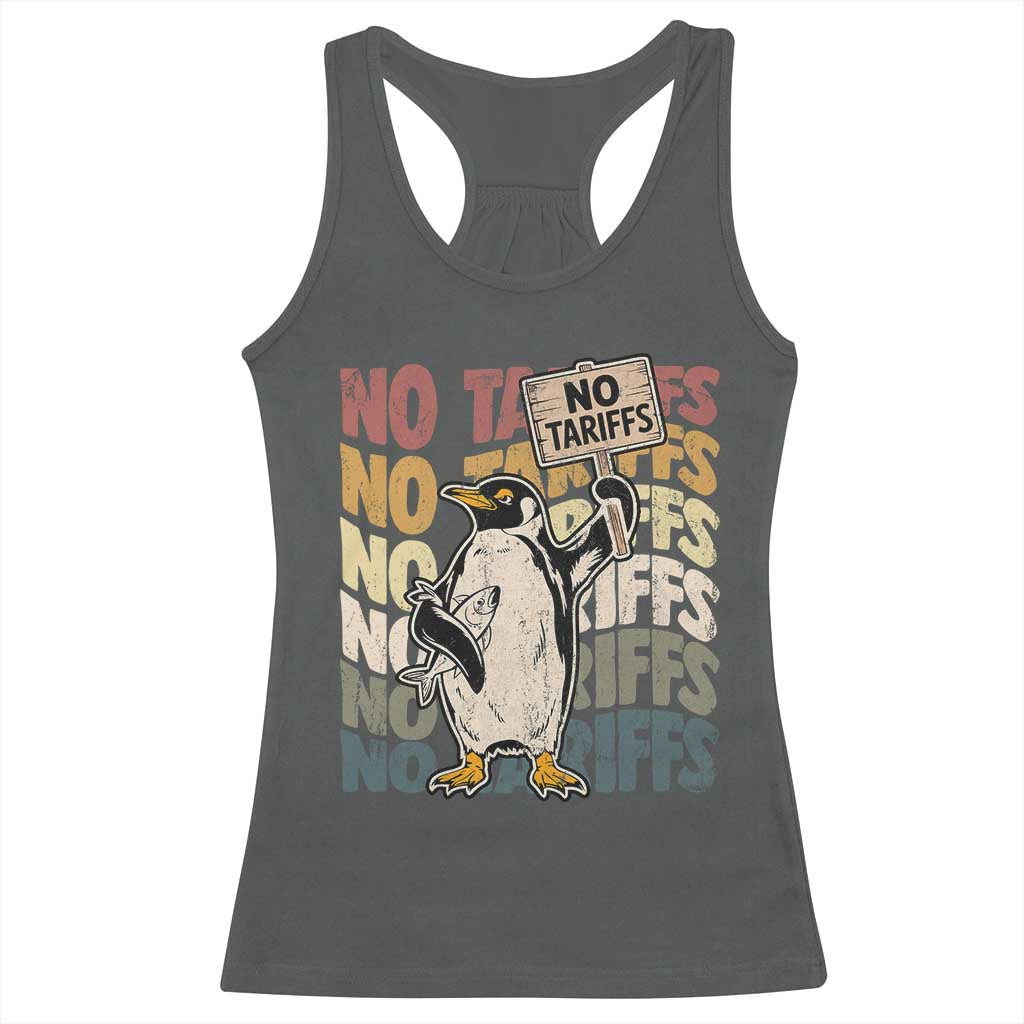 Funny Resist Penguins Racerback Tank Top No Tariffs On Penguin TS11 Dark Heather Print Your Wear