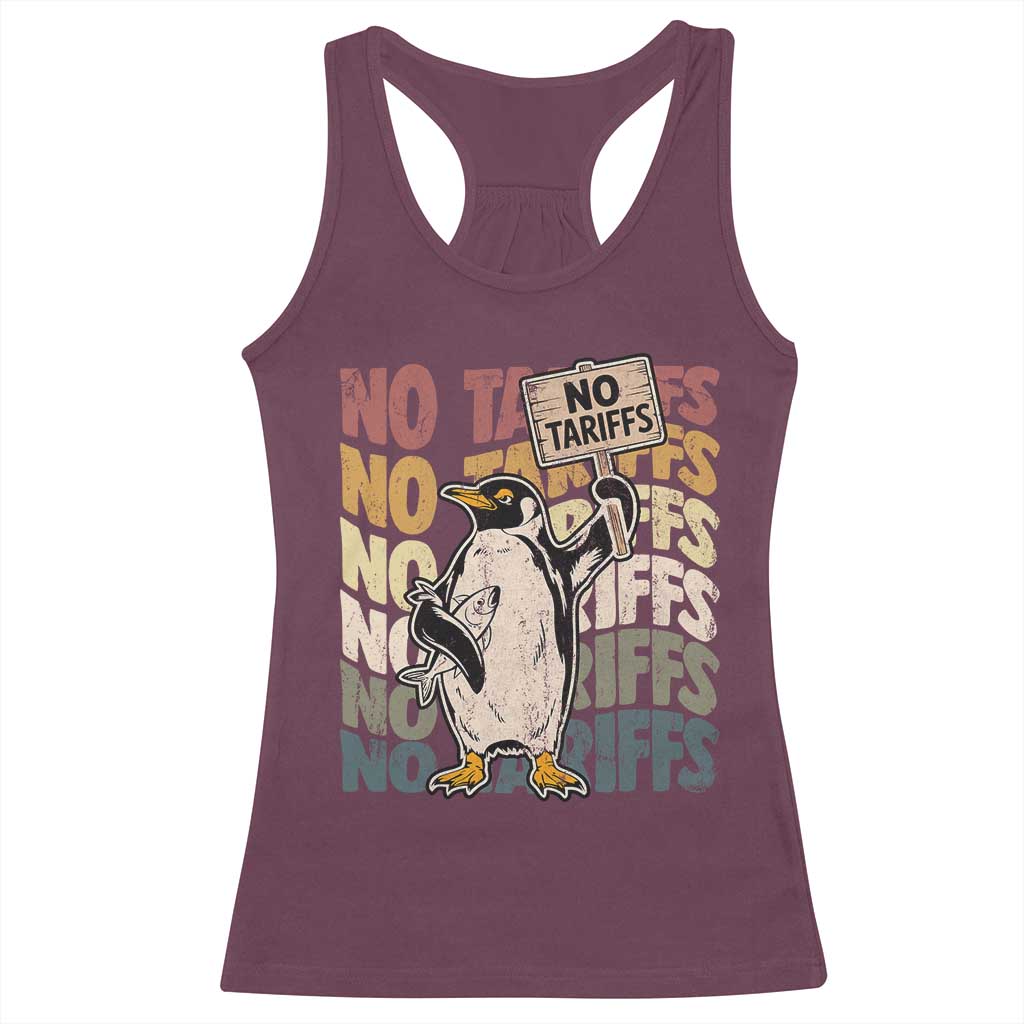 Funny Resist Penguins Racerback Tank Top No Tariffs On Penguin TS11 Maroon Print Your Wear