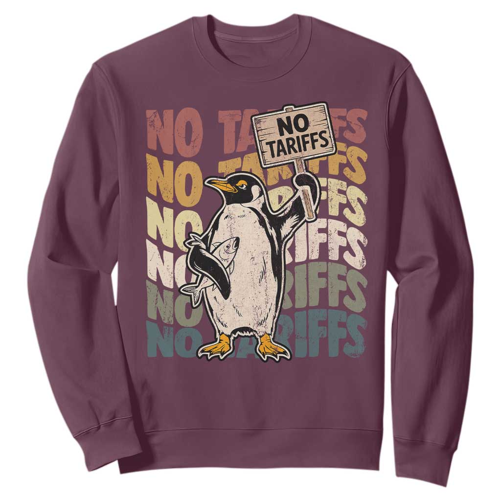 Funny Resist Penguins Sweatshirt No Tariffs On Penguin TS11 Maroon Print Your Wear