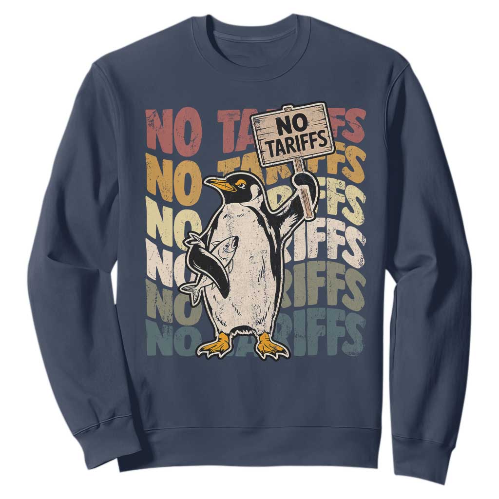 Funny Resist Penguins Sweatshirt No Tariffs On Penguin TS11 Navy Print Your Wear