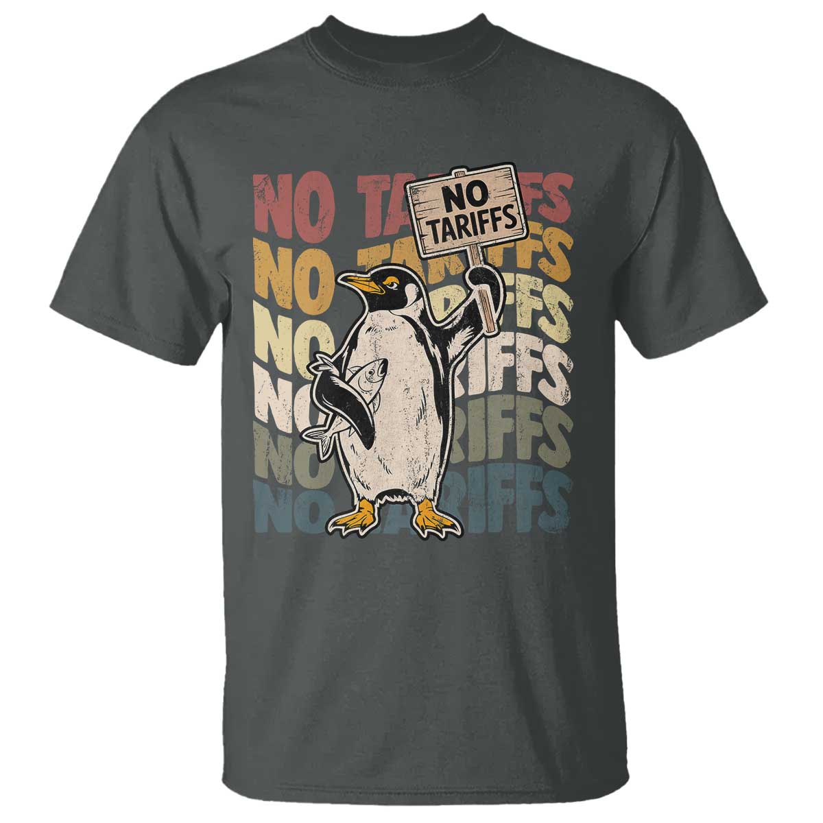 Funny Resist Penguins T Shirt No Tariffs On Penguin TS11 Dark Heather Print Your Wear