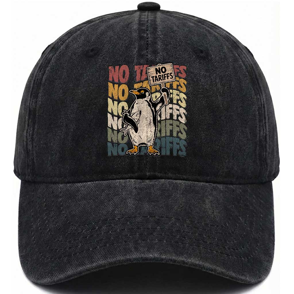 Funny Resist Penguins Washed Cotton Baseball Cap No Tariffs On Penguin TS11 Print Your Wear