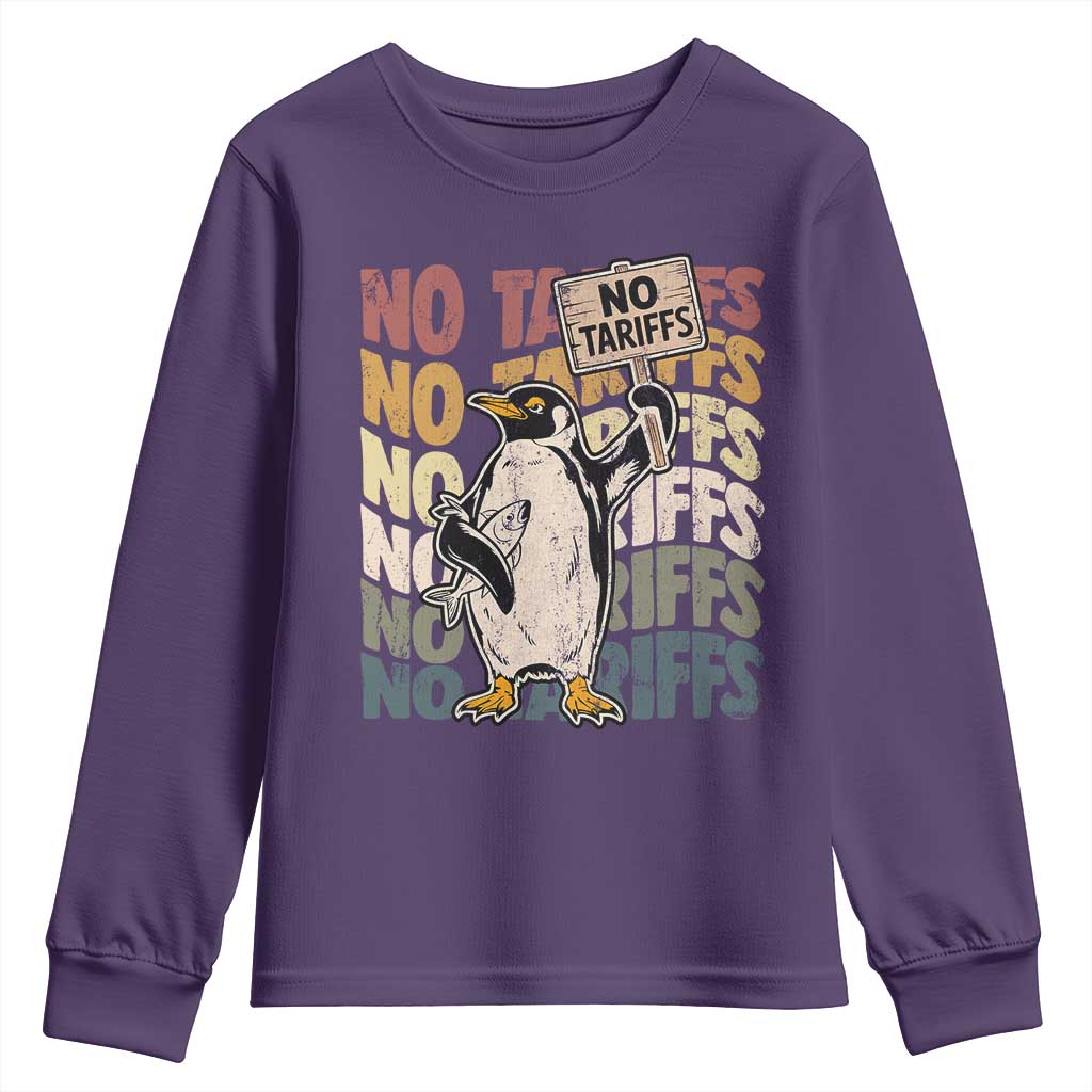 Funny Resist Penguins Youth Sweatshirt No Tariffs On Penguin TS11 Purple Print Your Wear