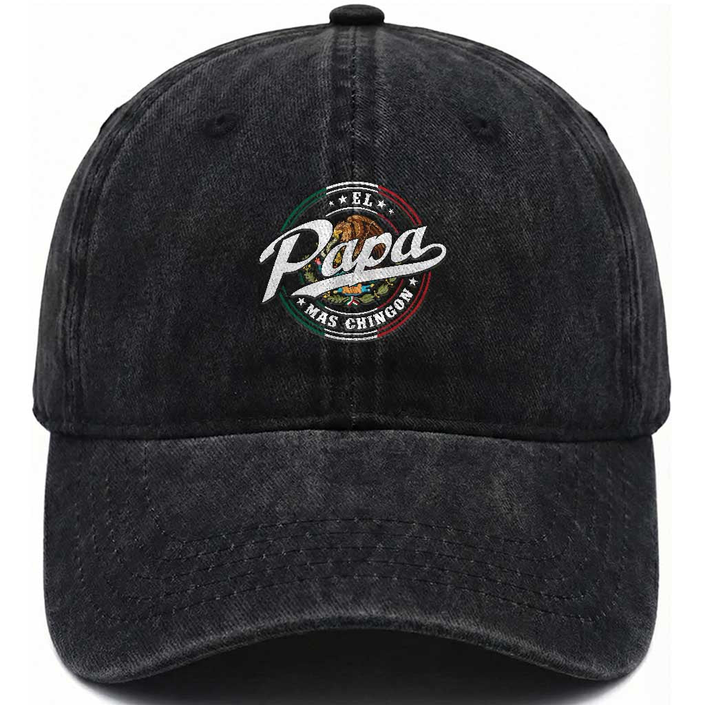 Funny El Papa Mas Chingon Washed Cotton Baseball Cap Best Mexican Dad Father's Day TS11 Print Your Wear