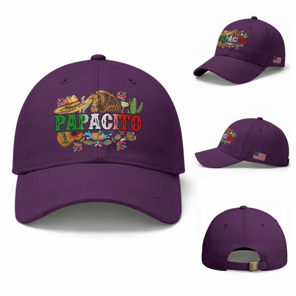 Funny Mexican Dad Papacito Baseball Cap Cinco De Mayo Golden Eagle Sombrero TS11 Baseball Cap Universal Fit Purple Print Your Wear
