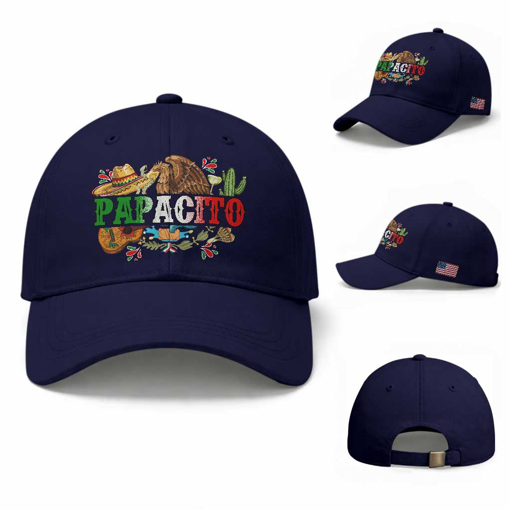 Funny Mexican Dad Papacito Baseball Cap Cinco De Mayo Golden Eagle Sombrero TS11 Baseball Cap Universal Fit Dark Blue Print Your Wear
