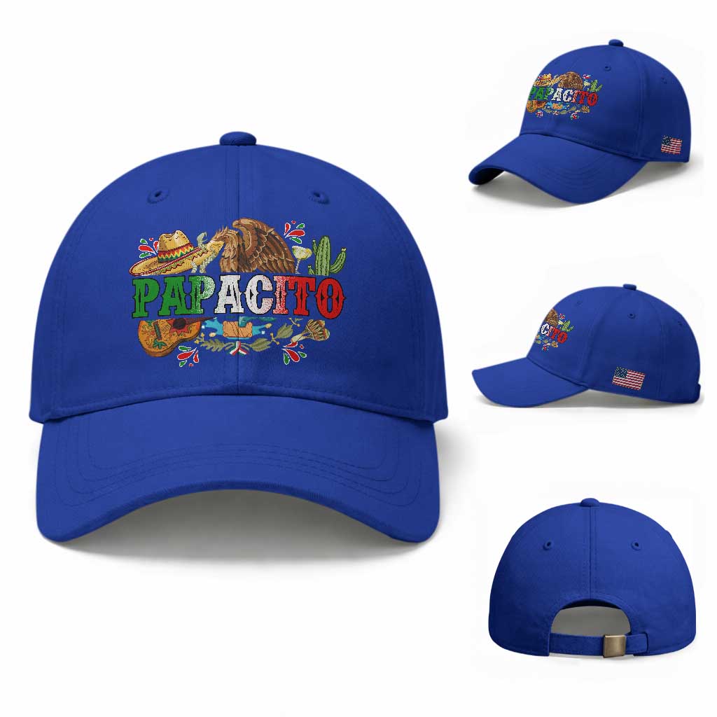 Funny Mexican Dad Papacito Baseball Cap Cinco De Mayo Golden Eagle Sombrero TS11 Baseball Cap Universal Fit Royal Blue Print Your Wear