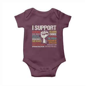 I Support Progressive Liberal Human Rights Baby Onesie Vintage Hand Fist TS11 Maroon Print Your Wear