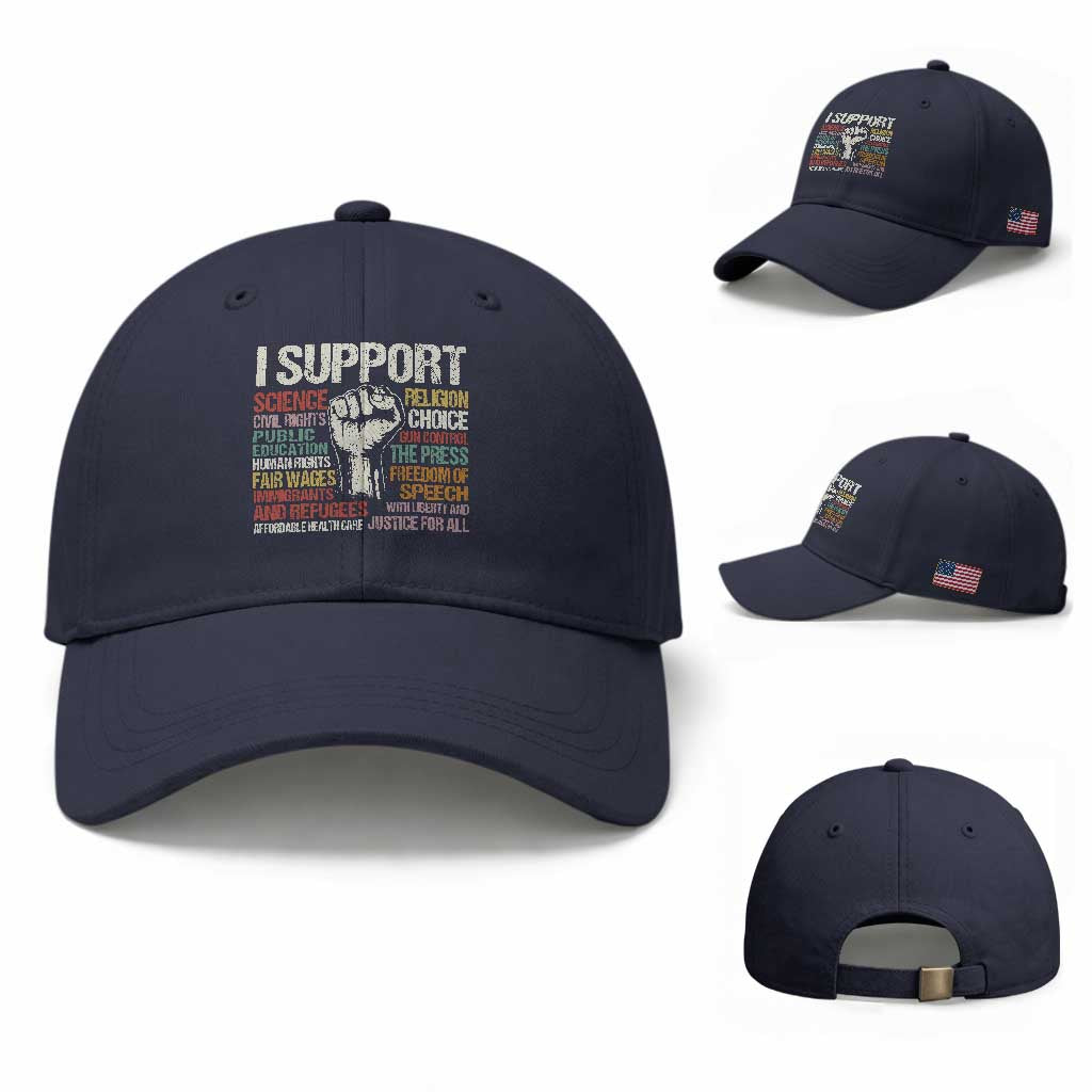 I Support Progressive Liberal Human Rights Baseball Cap Vintage Hand Fist TS11 Baseball Cap Universal Fit Navy Print Your Wear