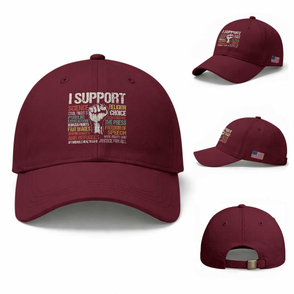 I Support Progressive Liberal Human Rights Baseball Cap Vintage Hand Fist TS11 Baseball Cap Universal Fit Maroon Print Your Wear