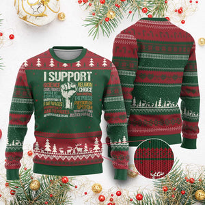 I Support Progressive Liberal Human Rights Ugly Christmas Sweater Vintage Hand Fist TS11 Red Green Print Your Wear