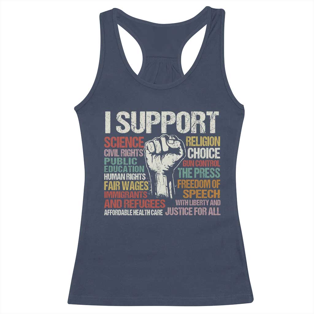I Support Progressive Liberal Human Rights Racerback Tank Top Vintage Hand Fist TS11 Navy Print Your Wear
