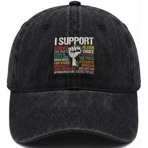 I Support Progressive Liberal Human Rights Washed Cotton Baseball Cap Vintage Hand Fist TS11 Print Your Wear