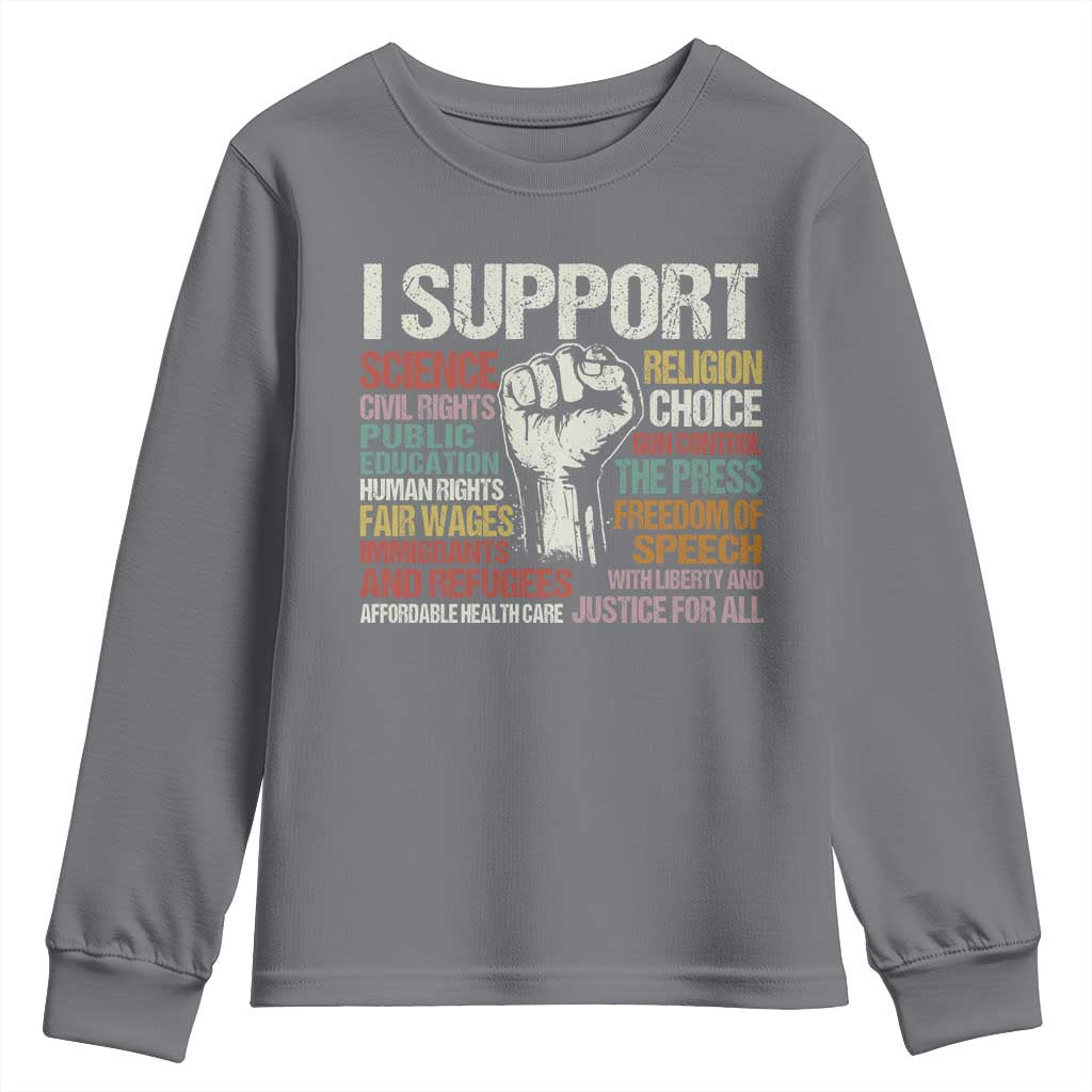 I Support Progressive Liberal Human Rights Youth Sweatshirt Vintage Hand Fist TS11 Charcoal Print Your Wear