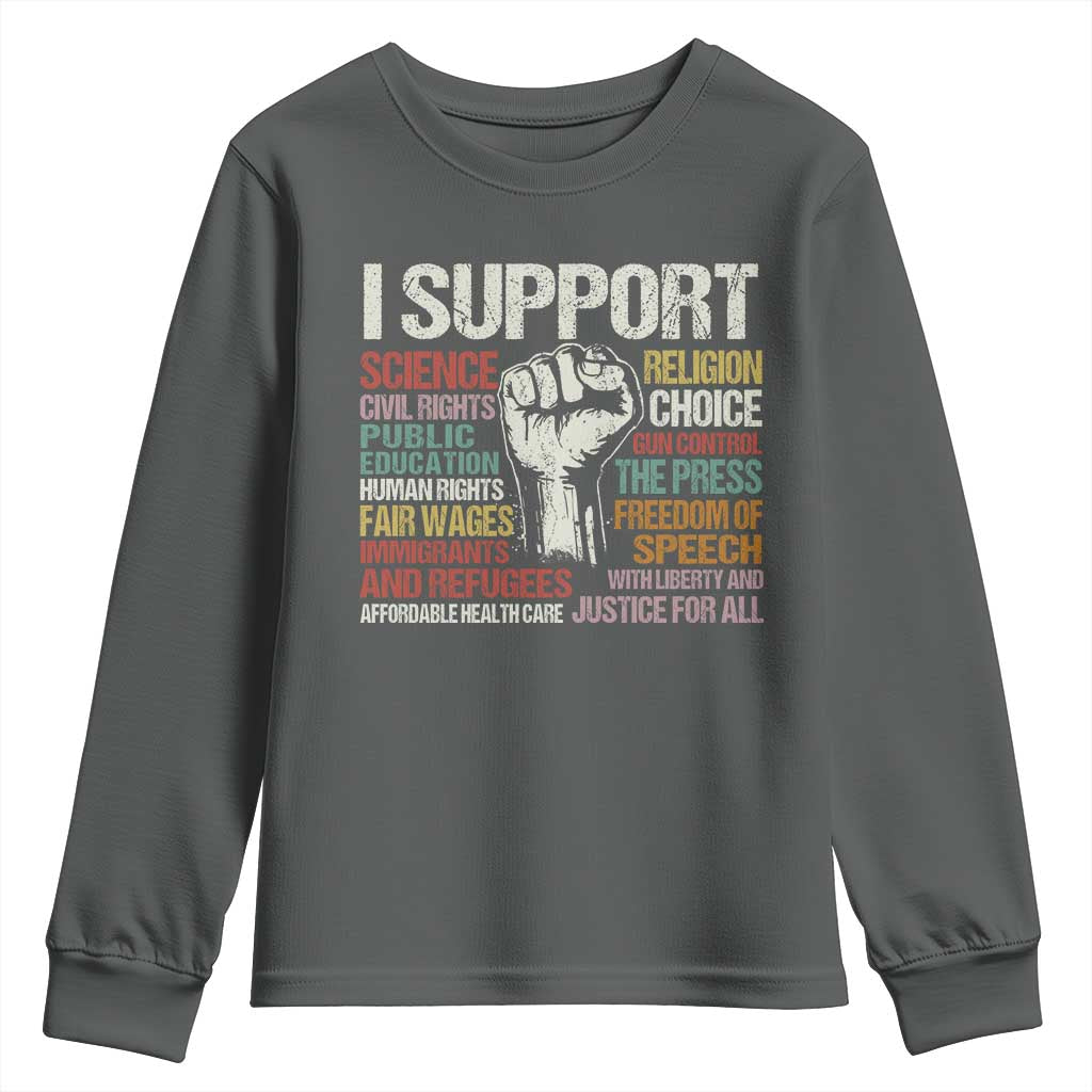 I Support Progressive Liberal Human Rights Youth Sweatshirt Vintage Hand Fist TS11 Dark Heather Print Your Wear