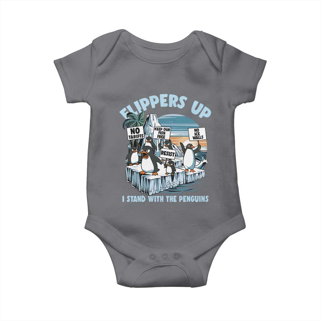 Flippers Up I Stand With The Peinguins Baby Onesie Penguins Tariff Resist TS11 Charcoal Print Your Wear