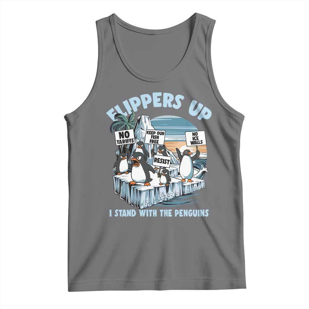 Flippers Up I Stand With The Peinguins Tank Top Penguins Tariff Resist TS11 Black Heather Print Your Wear