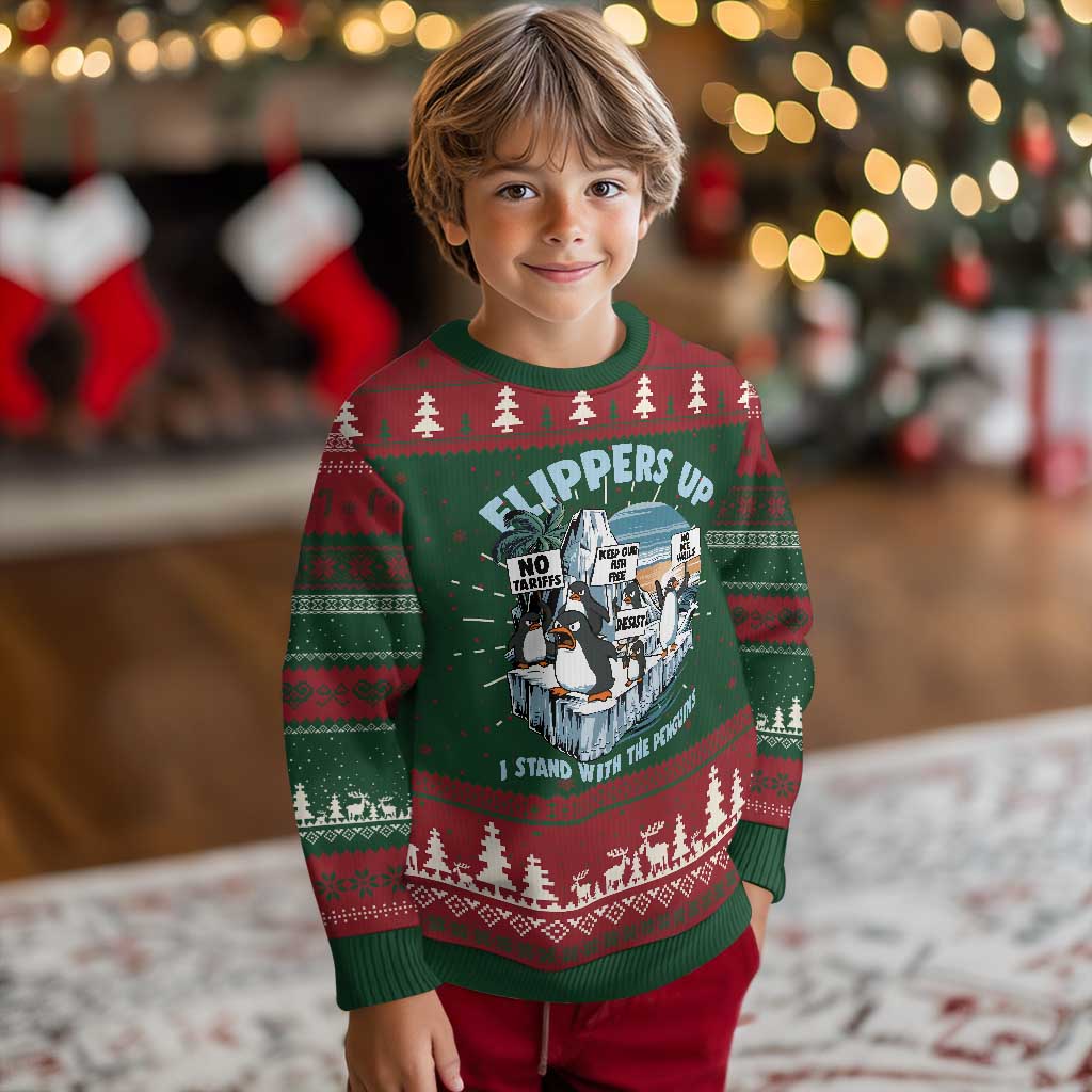 Flippers Up I Stand With The Peinguins Knit Sweatshirt Penguins Tariff Resist TS11 Christmas Print Your Wear