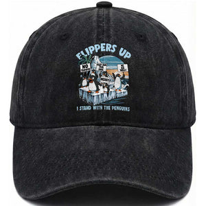 Flippers Up I Stand With The Peinguins Washed Cotton Baseball Cap Penguins Tariff Resist TS11 Print Your Wear