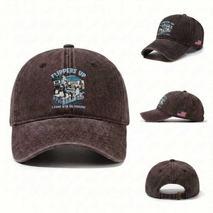 Flippers Up I Stand With The Peinguins Washed Cotton Baseball Cap Penguins Tariff Resist TS11 Washed Cap Universal Fit Dark Brown Print Your Wear