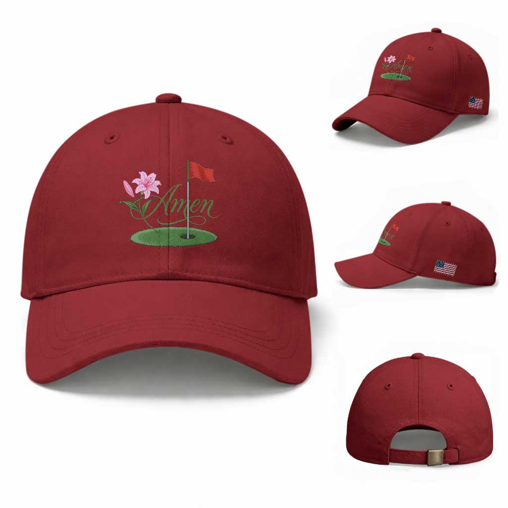 Amen Funny Golf Baseball Cap Azalea Floral Augusta Georgia for Golfers TS11 Baseball Cap Universal Fit Cherry Red Print Your Wear