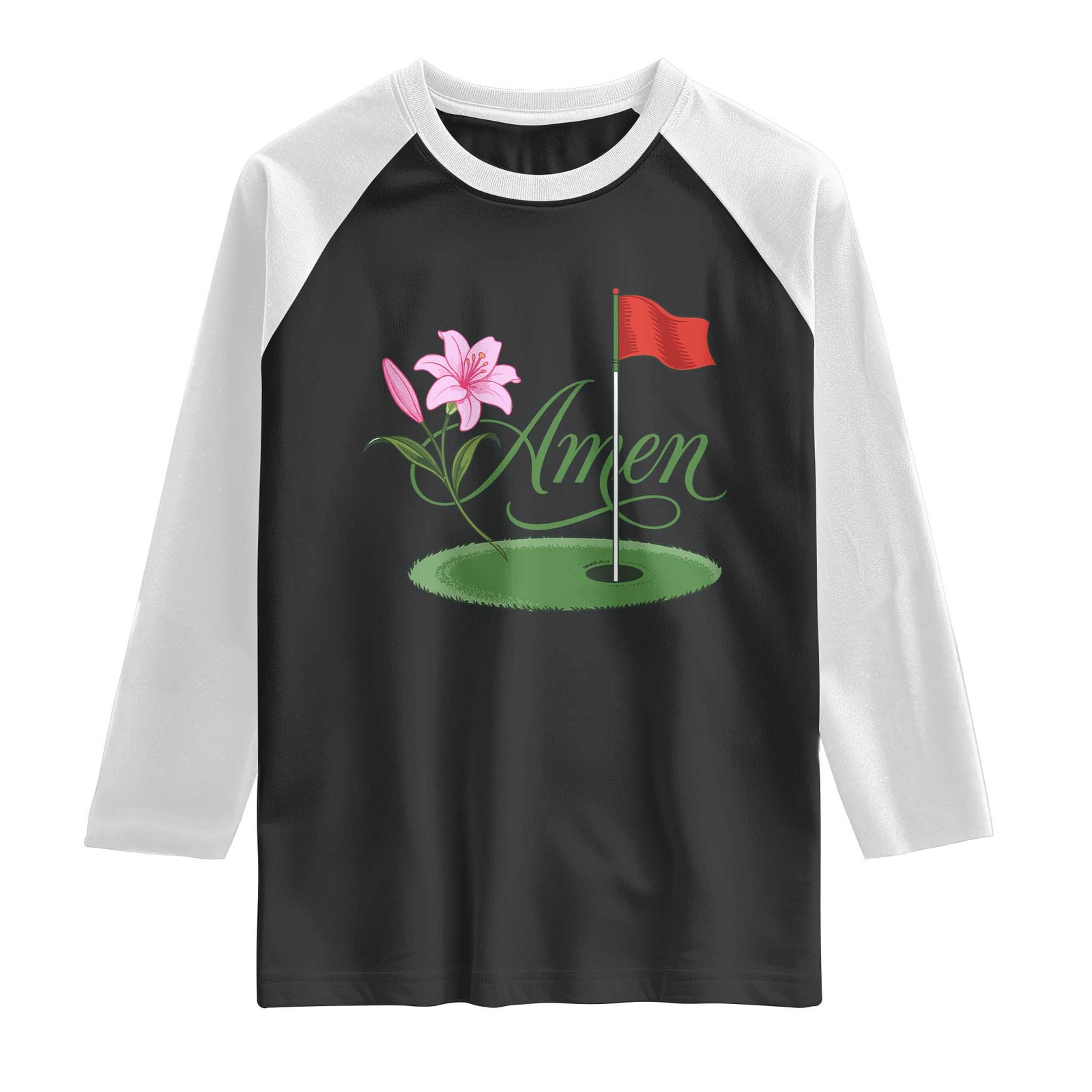 Amen Funny Golf Raglan Shirt Azalea Floral Augusta Georgia for Golfers TS11 Black White Print Your Wear