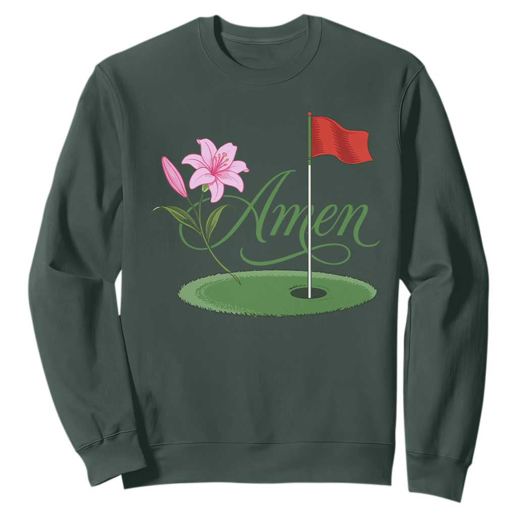 Amen Funny Golf Sweatshirt Azalea Floral Augusta Georgia for Golfers TS11 Dark Forest Green Print Your Wear