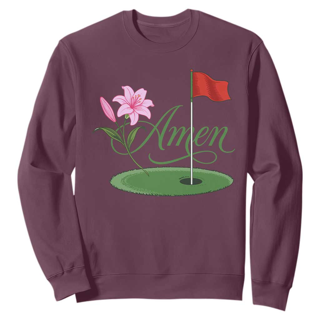 Amen Funny Golf Sweatshirt Azalea Floral Augusta Georgia for Golfers TS11 Maroon Print Your Wear