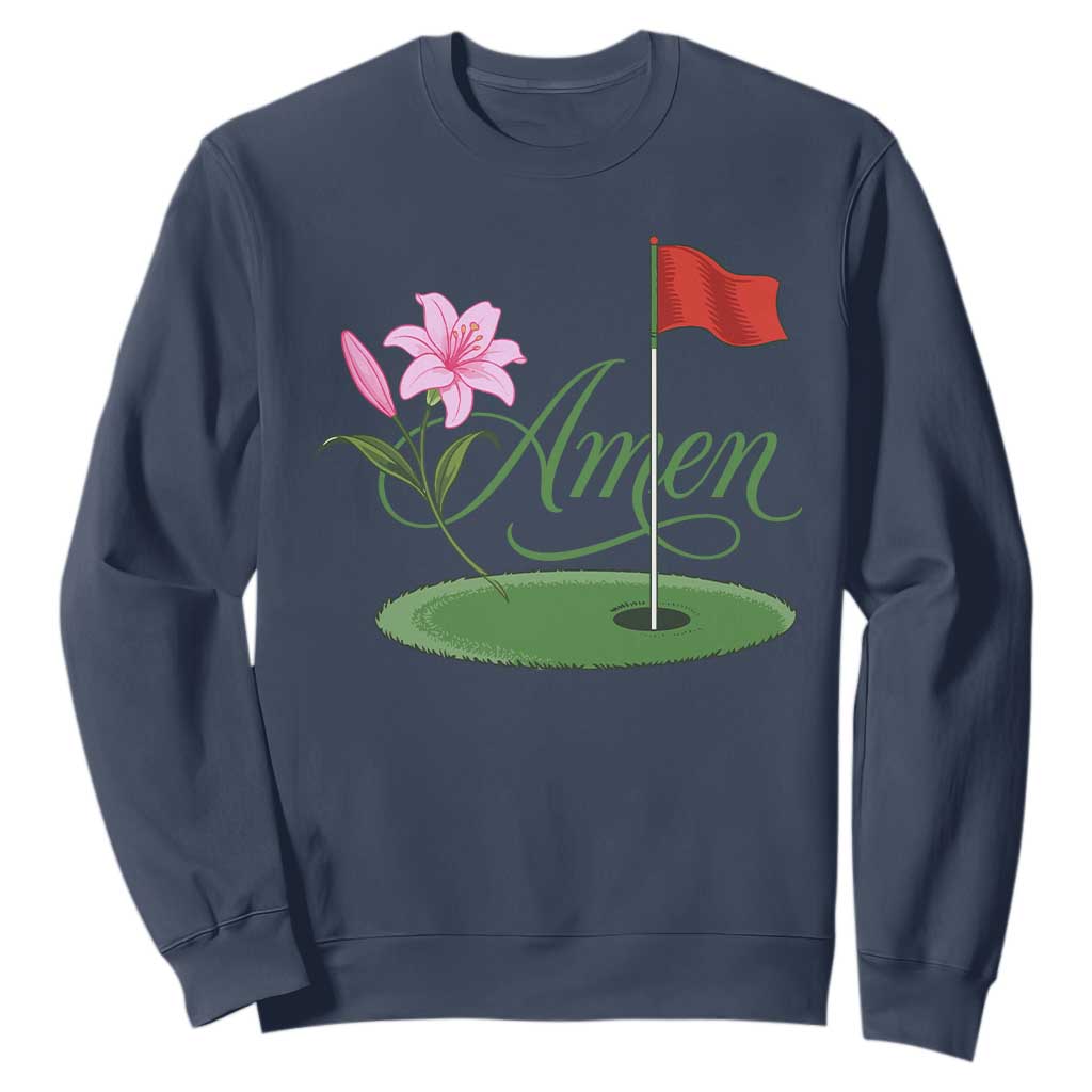 Amen Funny Golf Sweatshirt Azalea Floral Augusta Georgia for Golfers TS11 Navy Print Your Wear