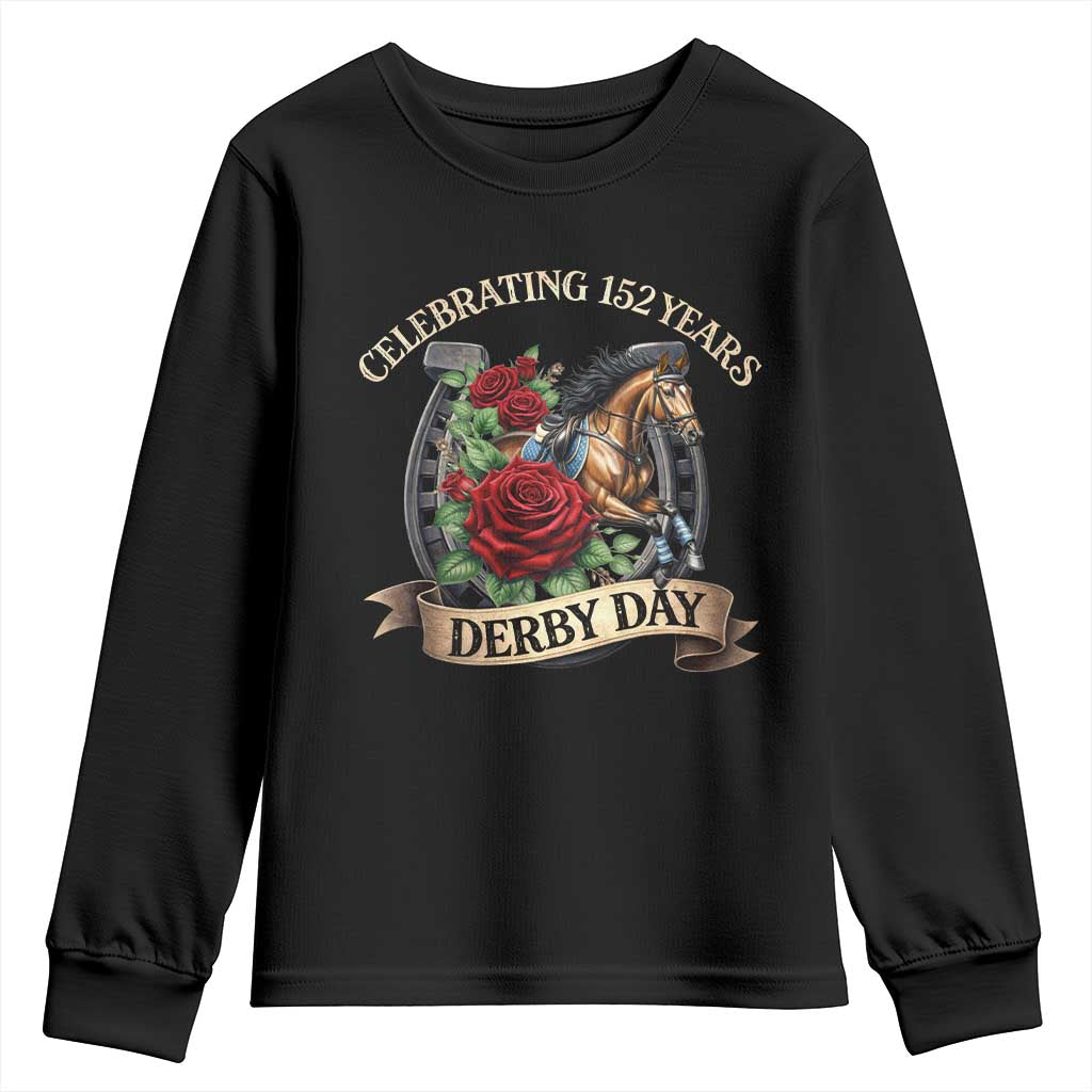 Celebrating 152 Years Derby Day Youth Sweatshirt Vintage Horse Racing Roses TS11 Black Print Your Wear