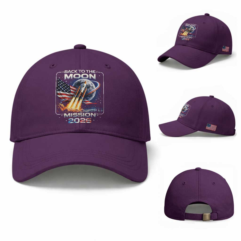 Back To The Moon Mission 2026 Baseball Cap Rocket Launch Moon Space Program TS11 Baseball Cap Universal Fit Purple Print Your Wear