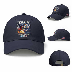 Back To The Moon Mission 2026 Baseball Cap Rocket Launch Moon Space Program TS11 Baseball Cap Universal Fit Navy Print Your Wear