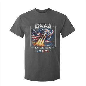 Back To The Moon Mission 2026 T Shirt For Kid Rocket Launch Moon Space Program TS11 Dark Heather Print Your Wear