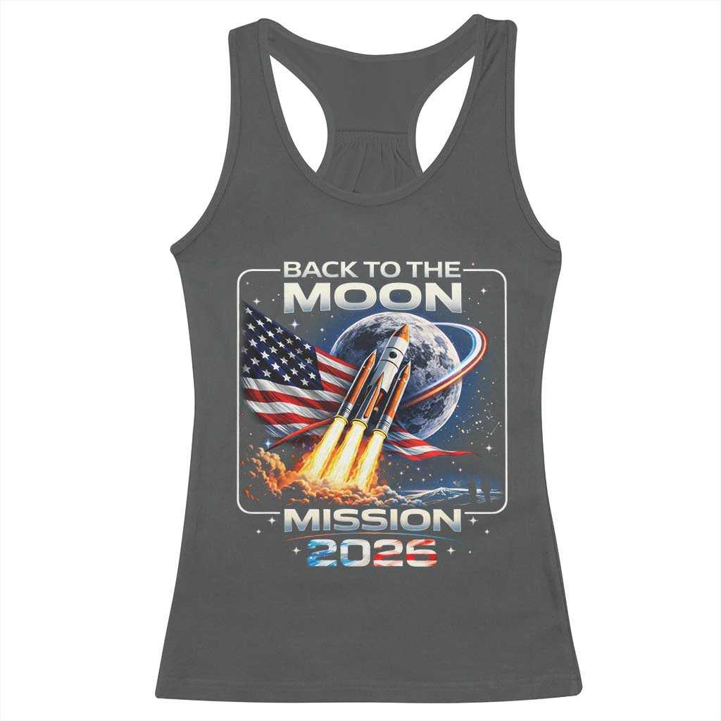 Back To The Moon Mission 2026 Racerback Tank Top Rocket Launch Moon Space Program TS11 Dark Heather Print Your Wear