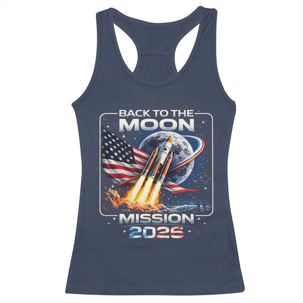 Back To The Moon Mission 2026 Racerback Tank Top Rocket Launch Moon Space Program TS11 Navy Print Your Wear