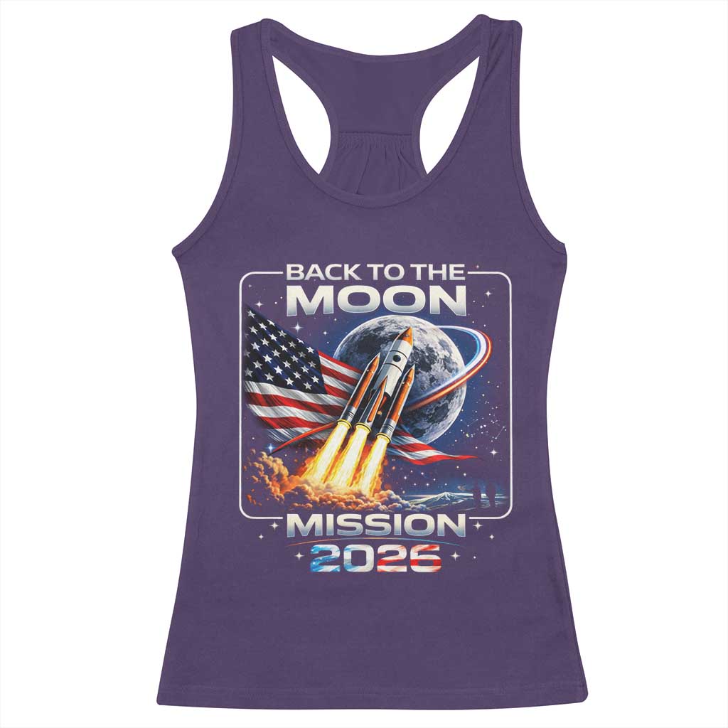 Back To The Moon Mission 2026 Racerback Tank Top Rocket Launch Moon Space Program TS11 Purple Print Your Wear