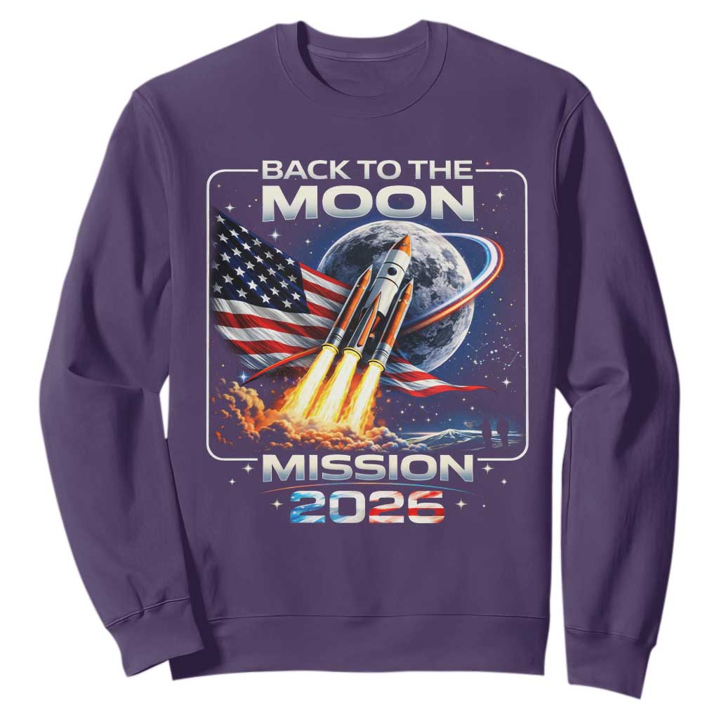 Back To The Moon Mission 2026 Sweatshirt Rocket Launch Moon Space Program TS11 Purple Print Your Wear