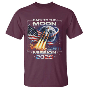 Back To The Moon Mission 2026 T Shirt Rocket Launch Moon Space Program TS11 Maroon Print Your Wear