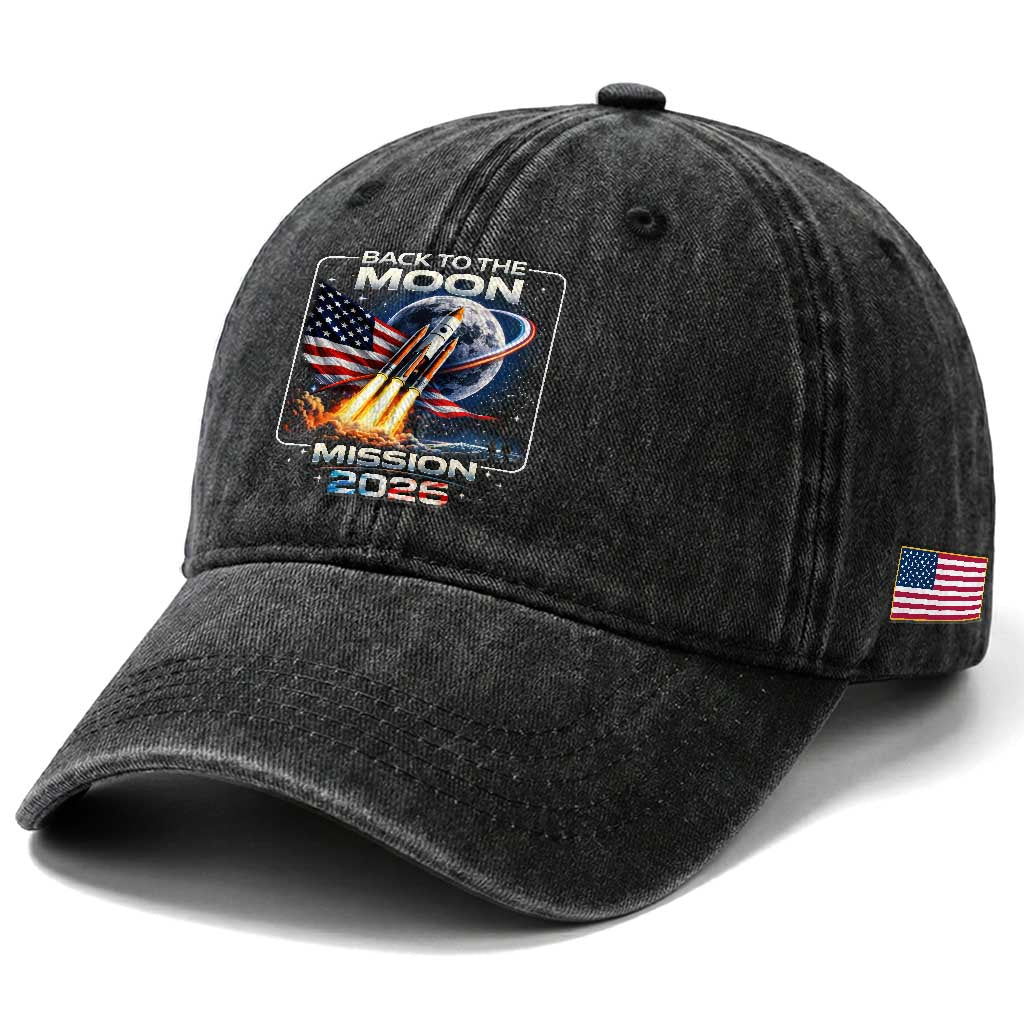 Back To The Moon Mission 2026 Washed Cotton Baseball Cap Rocket Launch Moon Space Program TS11 Print Your Wear