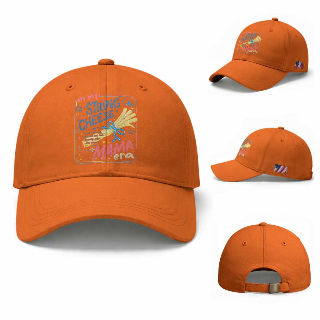 In My String Cheese Mama Era Baseball Cap Funny Mom Life Coquette Bow TS11 Baseball Cap Universal Fit Orange Print Your Wear
