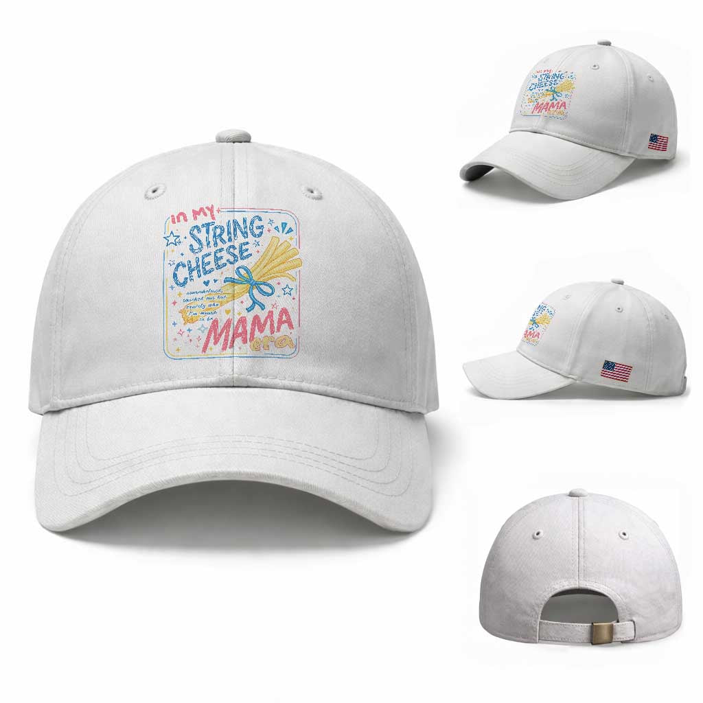 In My String Cheese Mama Era Baseball Cap Funny Mom Life Coquette Bow TS11 Baseball Cap Universal Fit White Print Your Wear
