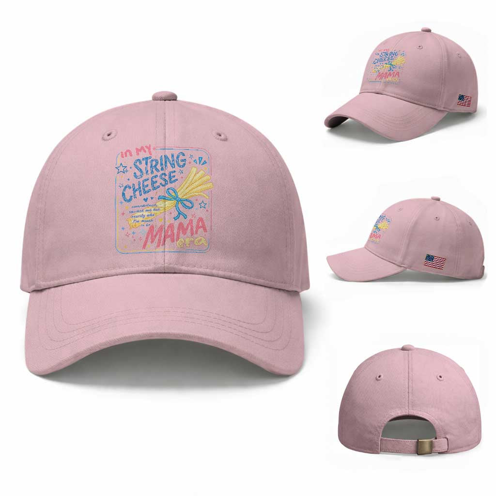 In My String Cheese Mama Era Baseball Cap Funny Mom Life Coquette Bow TS11 Baseball Cap Universal Fit Light Pink Print Your Wear